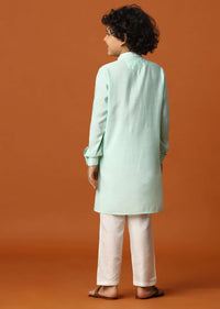 Kalki Misty Jade Green Kurta Set In Silk For Boys