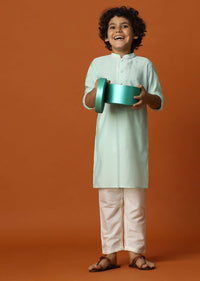 Kalki Misty Jade Green Kurta Set In Silk For Boys