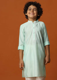 Kalki Misty Jade Green Kurta Set In Silk For Boys