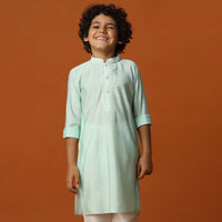 Kalki Misty Jade Green Kurta Set In Silk For Boys