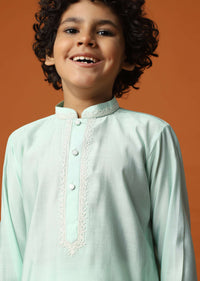 Kalki Misty Jade Green Kurta Set In Silk For Boys