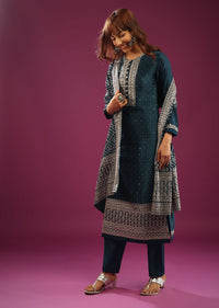 Persian Blue Pant Suit In Chanderi With Zardosi And Zari Embroidery