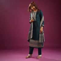 Persian Blue Pant Suit In Chanderi With Zardosi And Zari Embroidery