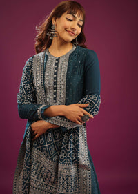 Persian Blue Pant Suit In Chanderi With Zardosi And Zari Embroidery
