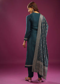 Persian Blue Pant Suit In Chanderi With Zardosi And Zari Embroidery