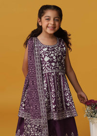 Kalki Mulberry Purple Lehenga And Kurta Set In Silk With Bead Embroidery For Girls