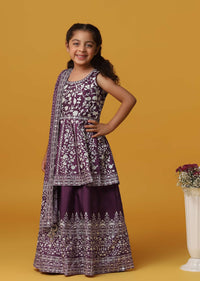 Kalki Mulberry Purple Lehenga And Kurta Set In Silk With Bead Embroidery For Girls