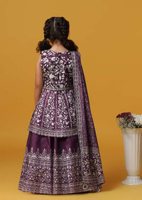 Kalki Mulberry Purple Lehenga And Kurta Set In Silk With Bead Embroidery For Girls