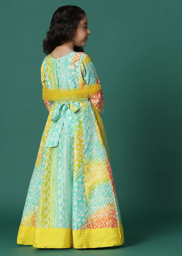 Kalki Multi Color Printed Gown In Cotton For Girls