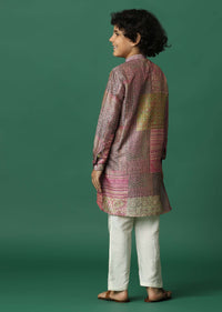 Kalki Multicolor Block Print Kurta Set In Silk For Boys