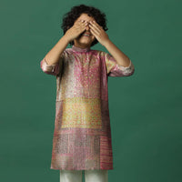 Kalki Multicolor Block Print Kurta Set In Silk For Boys
