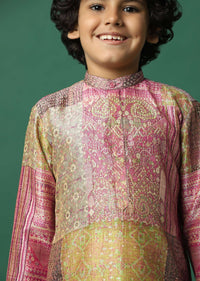 Kalki Multicolor Block Print Kurta Set In Silk For Boys