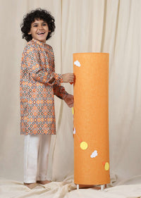 Kalki Multicolor Kurta Set In Silk With Ikkat Print For Boys