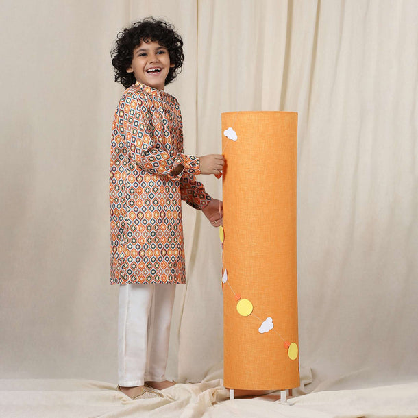 Kalki Multicolor Kurta Set In Silk With Ikkat Print For Boys