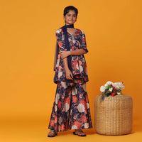 Kalki Multicolor Printed Palazzo And Kurti Set In Georgette For Girls