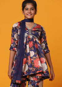 Kalki Multicolor Printed Palazzo And Kurti Set In Georgette For Girls