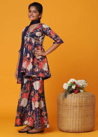 Kalki Multicolor Printed Palazzo And Kurti Set In Georgette For Girls
