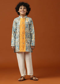 Kalki Multicolor Printed Kurta Set In Cotton Silk For Boys