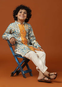 Kalki Multicolor Printed Kurta Set In Cotton Silk For Boys