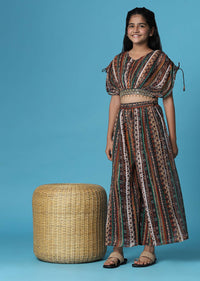 Kalki Multicolor Printed Top And Palazzo Set In Georgette For Girls