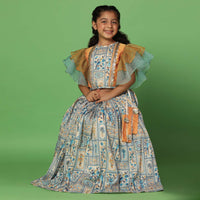 Kalki Multicolor Top And Lehenga Set In Cotton Silk For Girls