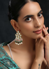 Multicoloured Gold Plated Kundan Earrings