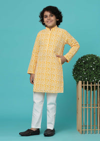 KALKI Mustard Yellow Kurta Set With Threadwork For Boys