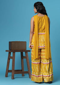 Kalki Mustard Yellow Printed Silk Kurti And Palazzo Set For Girls