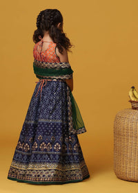 Kalki Navy Blue Embroiderd Lehenga And Blouse Set In Silk For Girls