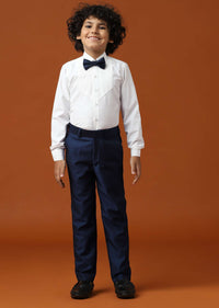 Kalki Navy Blue Tuxedo Set InTerry Rayon With Embroidery For Boys