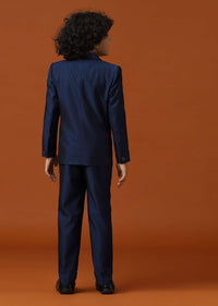 Kalki Navy Blue Tuxedo Set InTerry Rayon With Embroidery For Boys