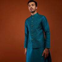 Sea Blue Bandi Jacket Set With Embroidery