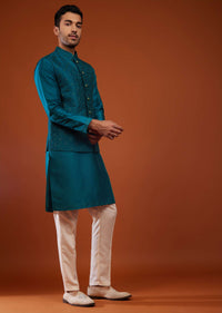 Sea Blue Bandi Jacket Set With Embroidery