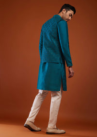 Sea Blue Bandi Jacket Set With Embroidery