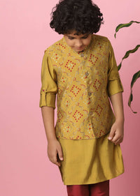 Kalki Ocher Yellow Bandi Jacket And Kurta Set With Bandhani Foil Print