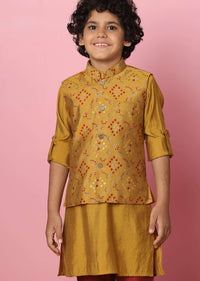 Kalki Ocher Yellow Bandi Jacket And Kurta Set With Bandhani Foil Print