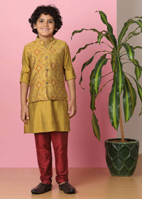 Kalki Ocher Yellow Bandi Jacket And Kurta Set With Bandhani Foil Print