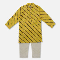 Kalki Ochre Yellow Printed Kurta Set In Cotton For Boys