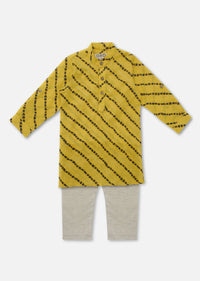 Kalki Ochre Yellow Printed Kurta Set In Cotton For Boys