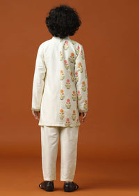 Kalki Off-White Printed Kurta Pant Set In Cotton Silk