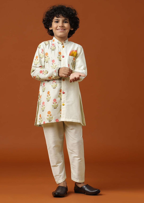 Kalki Off-White Printed Kurta Pant Set In Cotton Silk