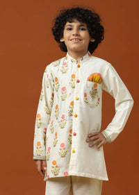 Kalki Off-White Printed Kurta Pant Set In Cotton Silk