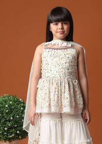 KALKI Off White Kurti And Sharara Set In Georgette For Girls