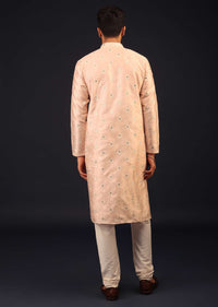 Peach Pink Mirror Embroidered Kurta Set