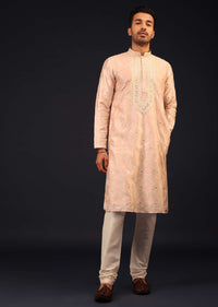 Peach Pink Mirror Embroidered Kurta Set