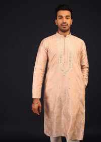 Peach Pink Mirror Embroidered Kurta Set