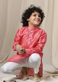 Kalki Paradise Pink Kurta Set In Silk With Threadwork For Boys