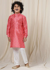 Kalki Paradise Pink Kurta Set In Silk With Threadwork For Boys