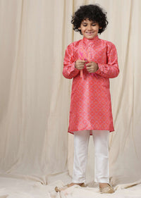 Kalki Paradise Pink Kurta Set In Silk With Threadwork For Boys