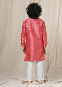 Kalki Paradise Pink Kurta Set In Silk With Threadwork For Boys